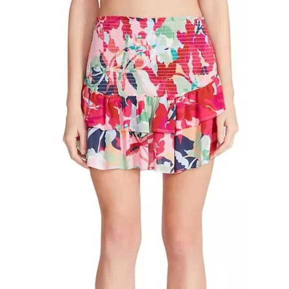BB DAKOTA STEVE MADDEN Smocked Floral Ruffle Pull On Stretch Skirt NWT XXL 2XL - Picture 1 of 7